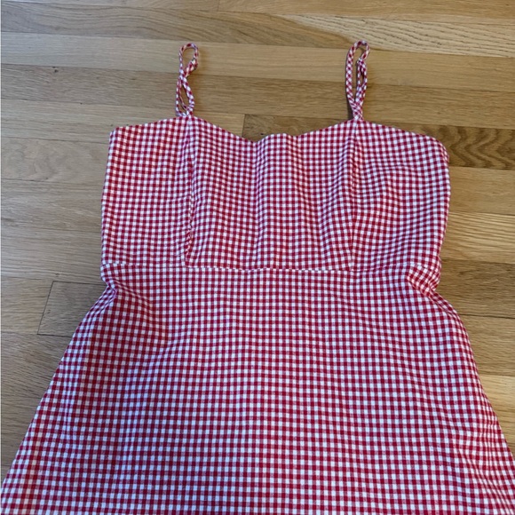 Brandy Melville Red and White Gingham Spaghetti strap mini Dress - Picture 4 of 7